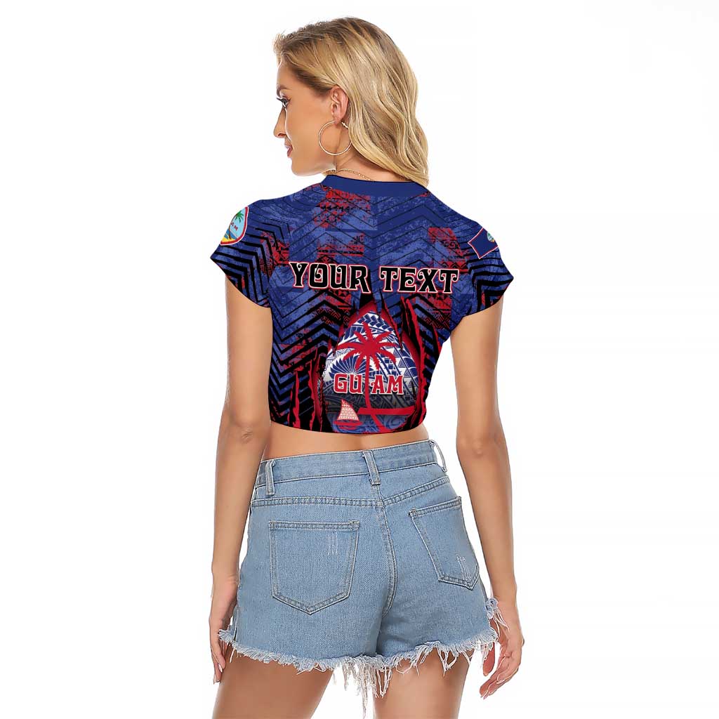 Personalised Guam Raglan Cropped T Shirt Chamorro Seal Tribal Scratch Design DT05 - Polynesian Pride