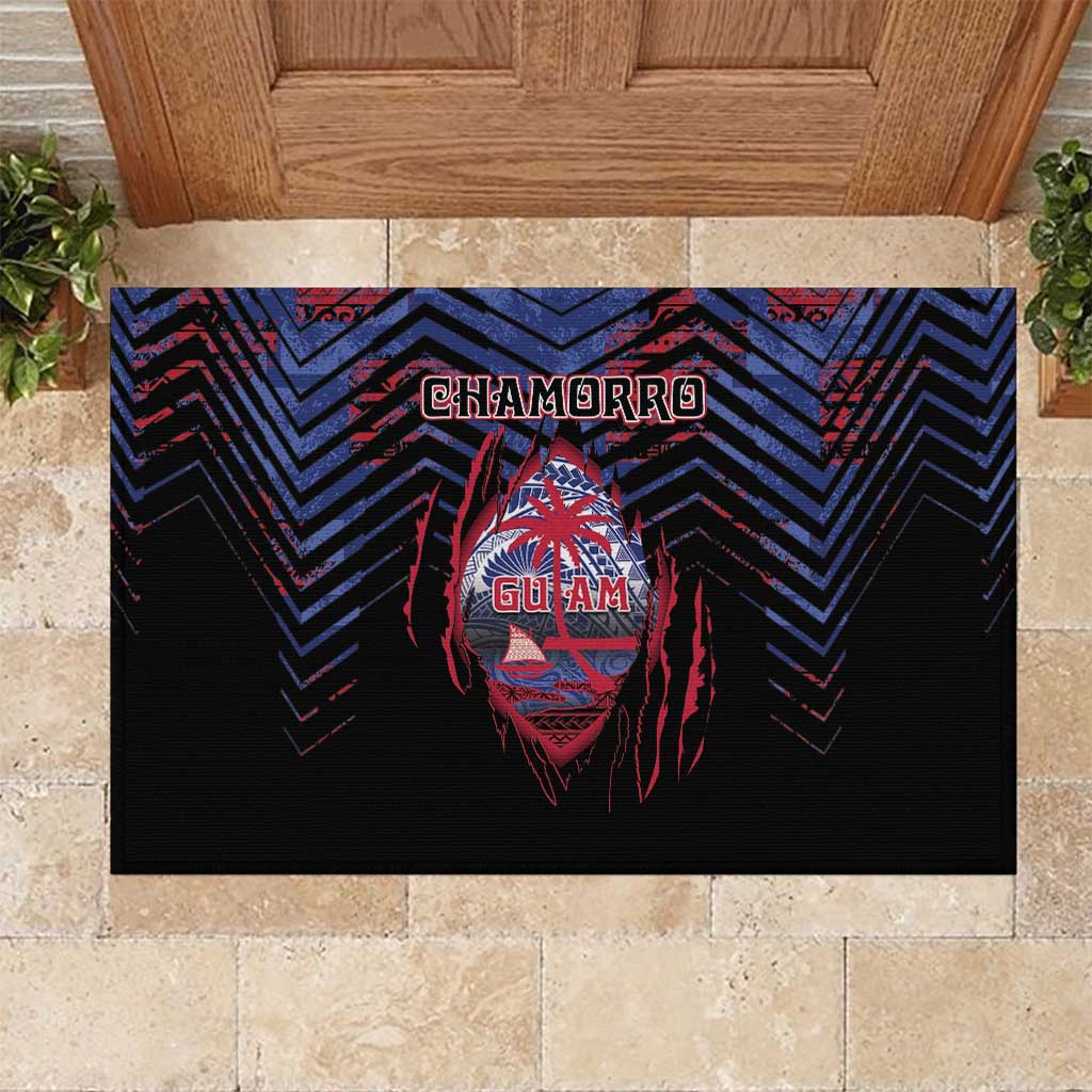 Guam Rubber Doormat Chamorro Seal Tribal Scratch Design DT05 Navy - Polynesian Pride