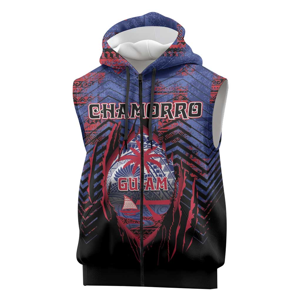 Personalised Guam Sleeveless Zip Hoodie Chamorro Seal Tribal Scratch Design DT05 Navy - Polynesian Pride