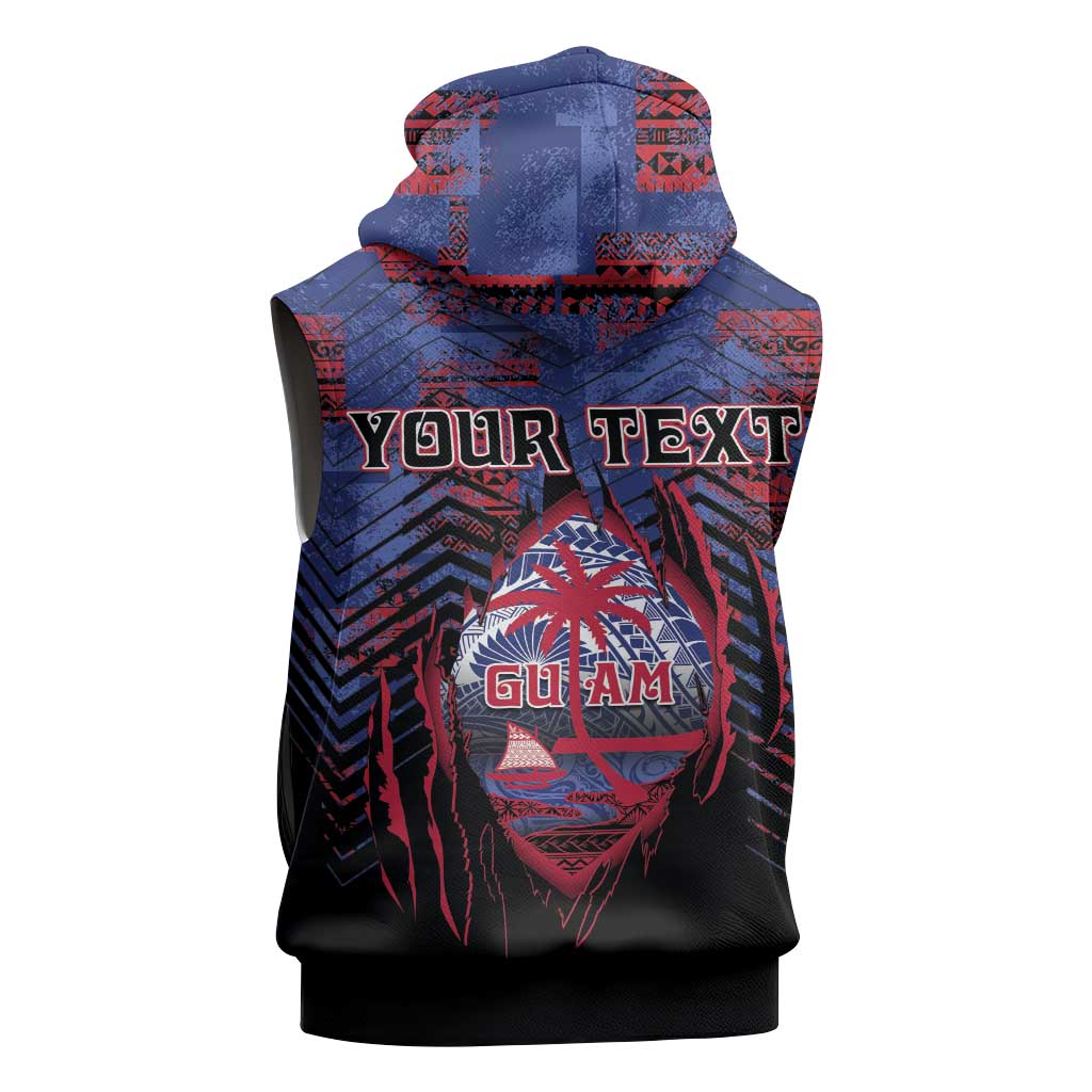 Personalised Guam Sleeveless Zip Hoodie Chamorro Seal Tribal Scratch Design DT05 - Polynesian Pride