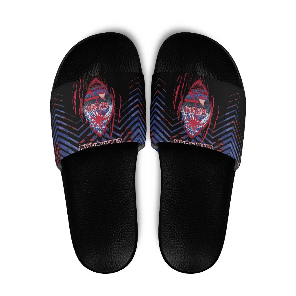Guam Slide Sandals Chamorro Seal Tribal Scratch Design DT05 Navy - Polynesian Pride