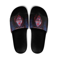 Guam Slide Sandals Chamorro Seal Tribal Scratch Design DT05 Navy - Polynesian Pride