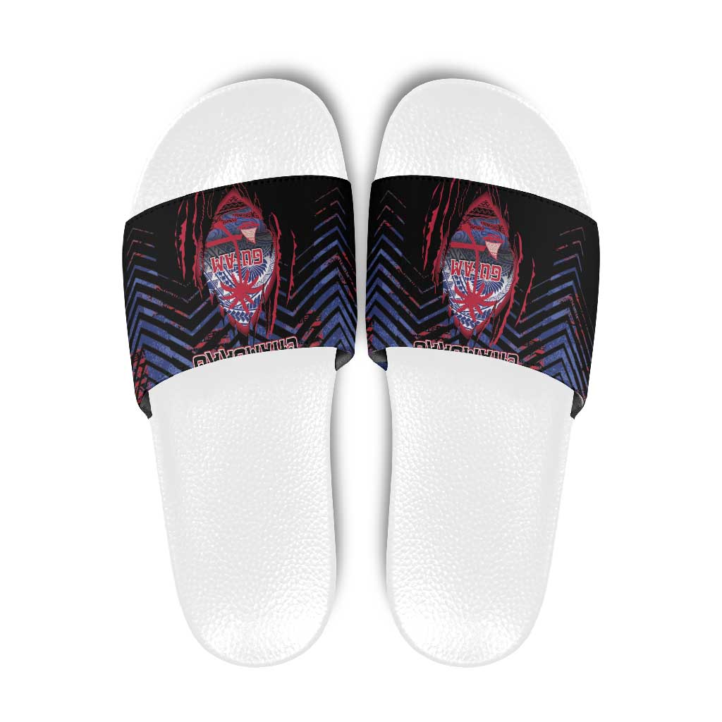 Guam Slide Sandals Chamorro Seal Tribal Scratch Design DT05 Navy - Polynesian Pride