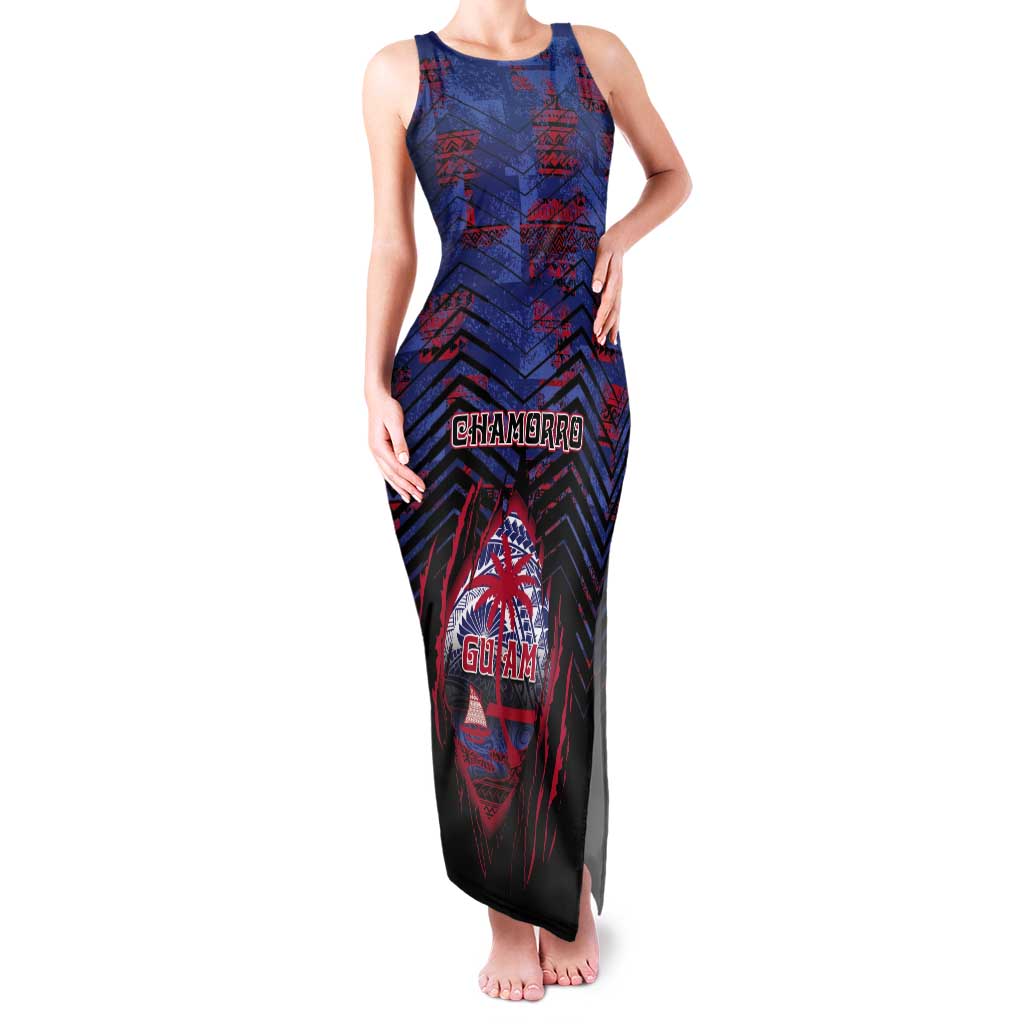 Personalised Guam Tank Maxi Dress Chamorro Seal Tribal Scratch Design DT05 Women Navy - Polynesian Pride