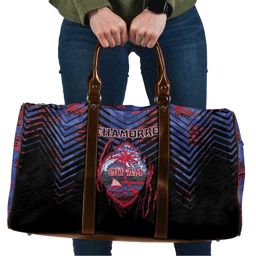 Guam Travel Bag Chamorro Seal Tribal Scratch Design DT05 Navy - Polynesian Pride