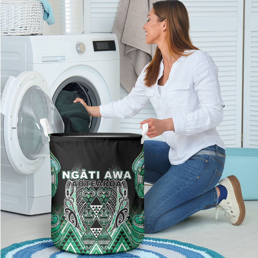 Aotearoa Ngati Awa Laundry Basket Maori Tribal Green Marble Paua Shell Pattern DT05 - Polynesian Pride