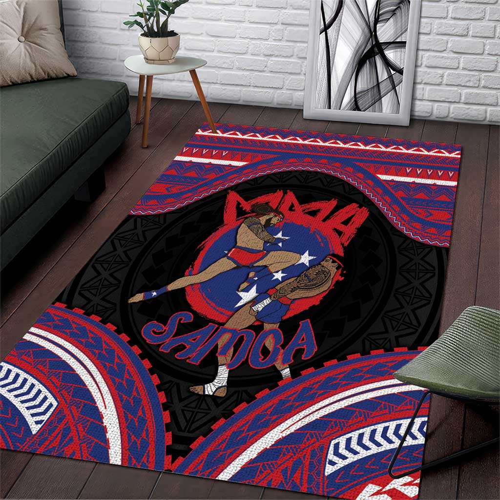 Samoa Mixed Martial Arts Area Rug Flying Knee Of Samoan DT05 Black - Polynesian Pride