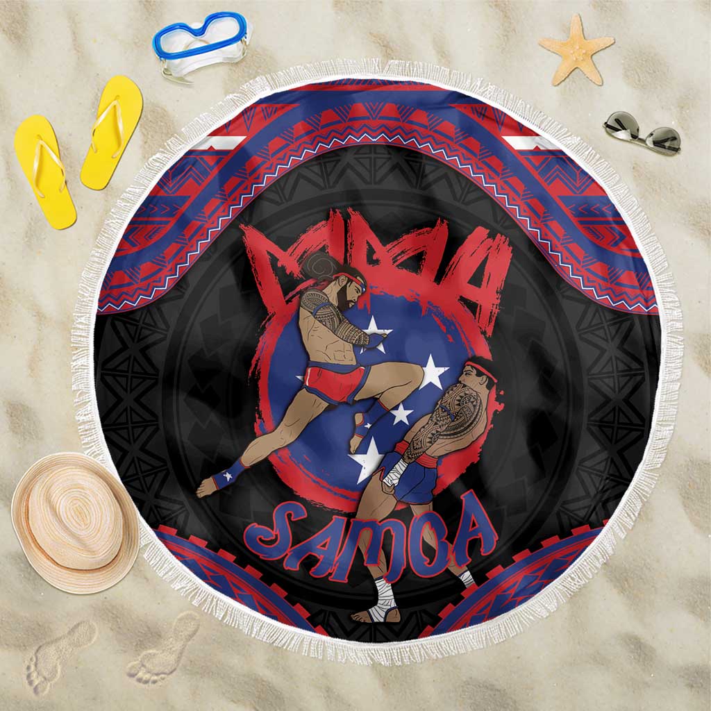 Samoa Mixed Martial Arts Beach Blanket Flying Knee Of Samoan DT05 One Size 150cm Black - Polynesian Pride