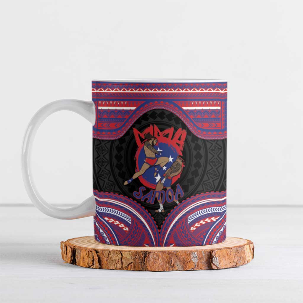 Personalised Samoa Mixed Martial Arts Ceramic Mug Flying Knee Of Samoan DT05 Black - Polynesian Pride