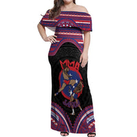 Personalised Samoa Mixed Martial Arts Off Shoulder Maxi Dress Flying Knee Of Samoan DT05 Women Black - Polynesian Pride