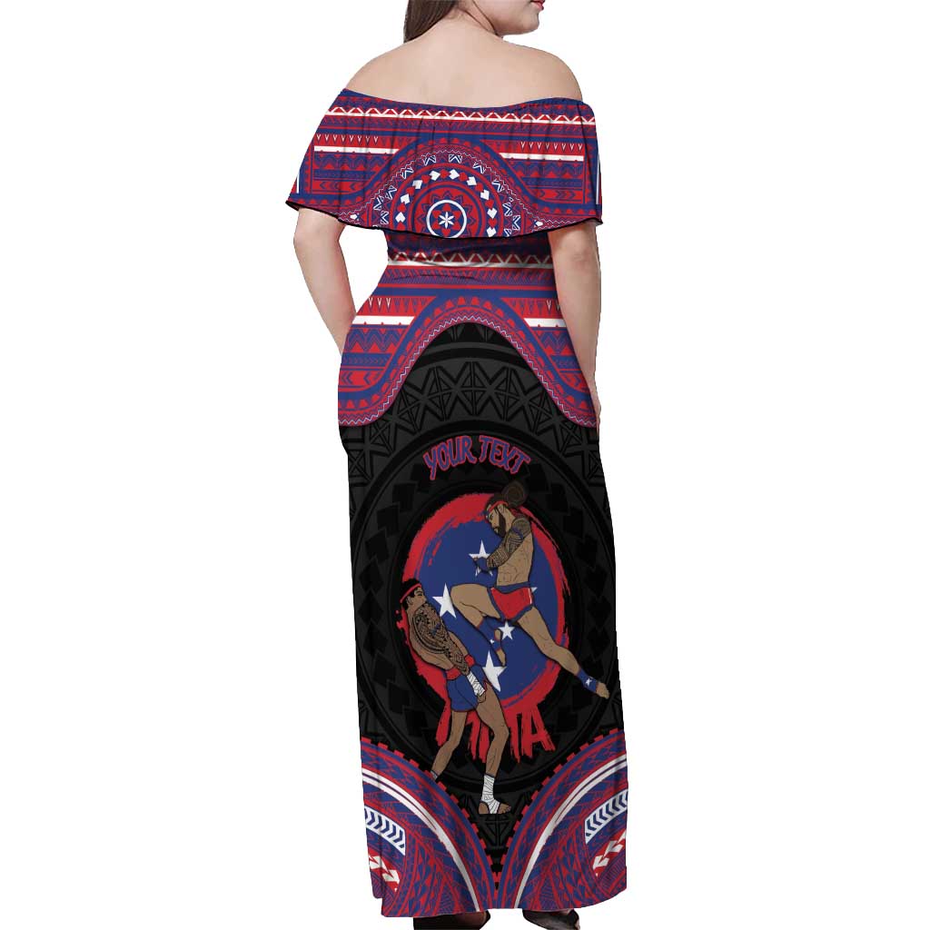 Personalised Samoa Mixed Martial Arts Off Shoulder Maxi Dress Flying Knee Of Samoan DT05 - Polynesian Pride