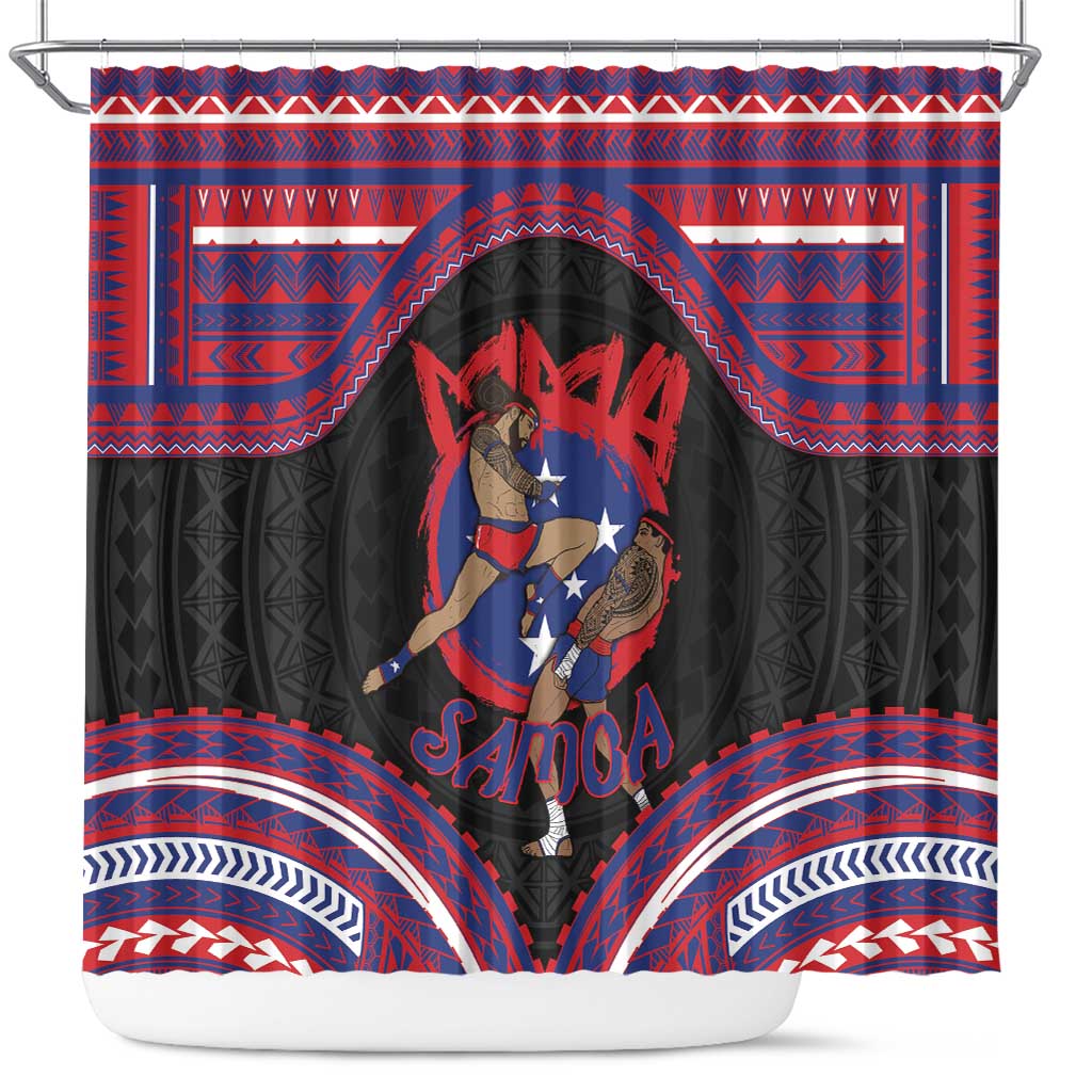 Samoa Mixed Martial Arts Shower Curtain Flying Knee Of Samoan DT05 Black - Polynesian Pride
