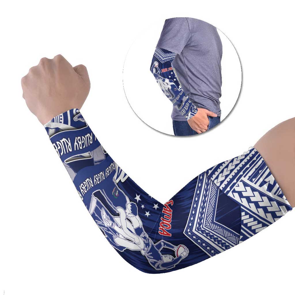 Personalised Samoa Rugby Arm Sleeves Pacific Warrior Glory DT05 Set of 2 Navy - Polynesian Pride