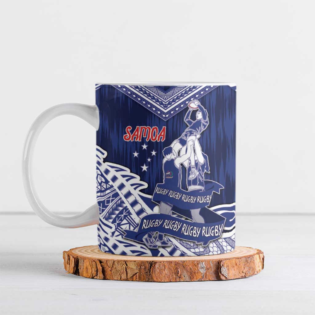 Personalised Samoa Rugby Ceramic Mug Pacific Warrior Glory DT05 Navy - Polynesian Pride