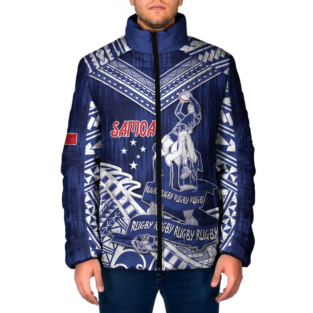 Personalised Samoa Rugby Padded Jacket Pacific Warrior Glory DT05 Men Navy - Polynesian Pride