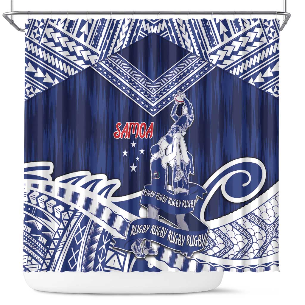 Samoa Rugby Shower Curtain Pacific Warrior Glory DT05 Navy - Polynesian Pride