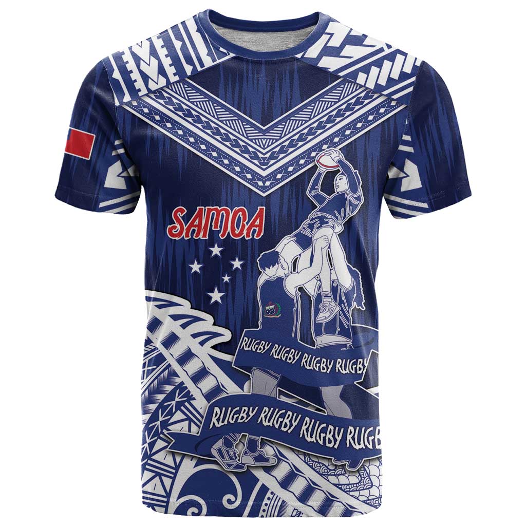 Personalised Samoa Rugby T Shirt Pacific Warrior Glory DT05 Navy - Polynesian Pride
