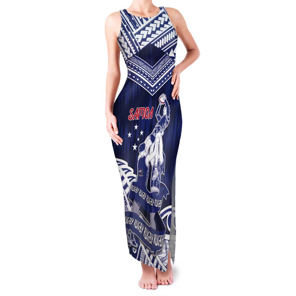 Personalised Samoa Rugby Tank Maxi Dress Pacific Warrior Glory DT05 Women Navy - Polynesian Pride