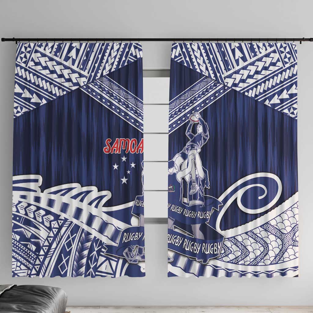 Samoa Rugby Window Curtain Pacific Warrior Glory DT05 With Hooks Navy - Polynesian Pride