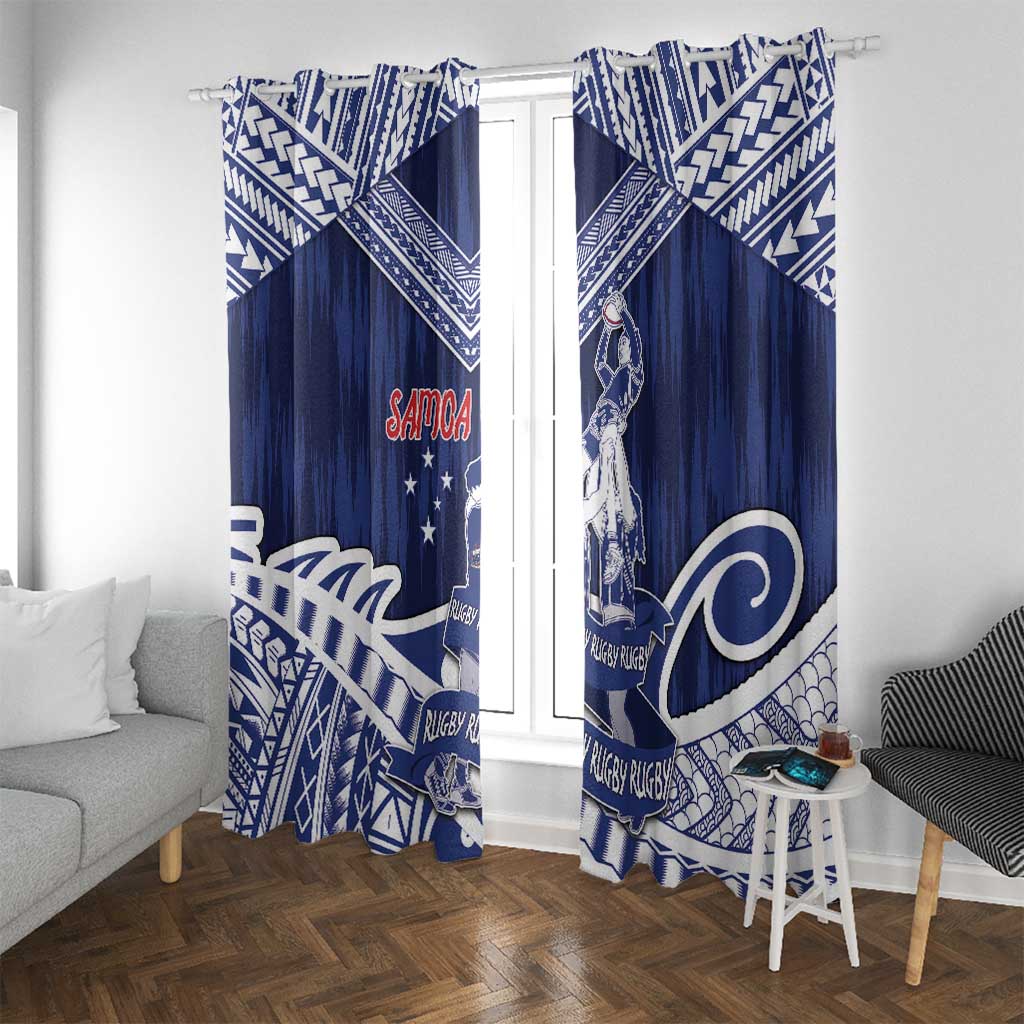 Samoa Rugby Window Curtain Pacific Warrior Glory DT05 With Grommets Navy - Polynesian Pride