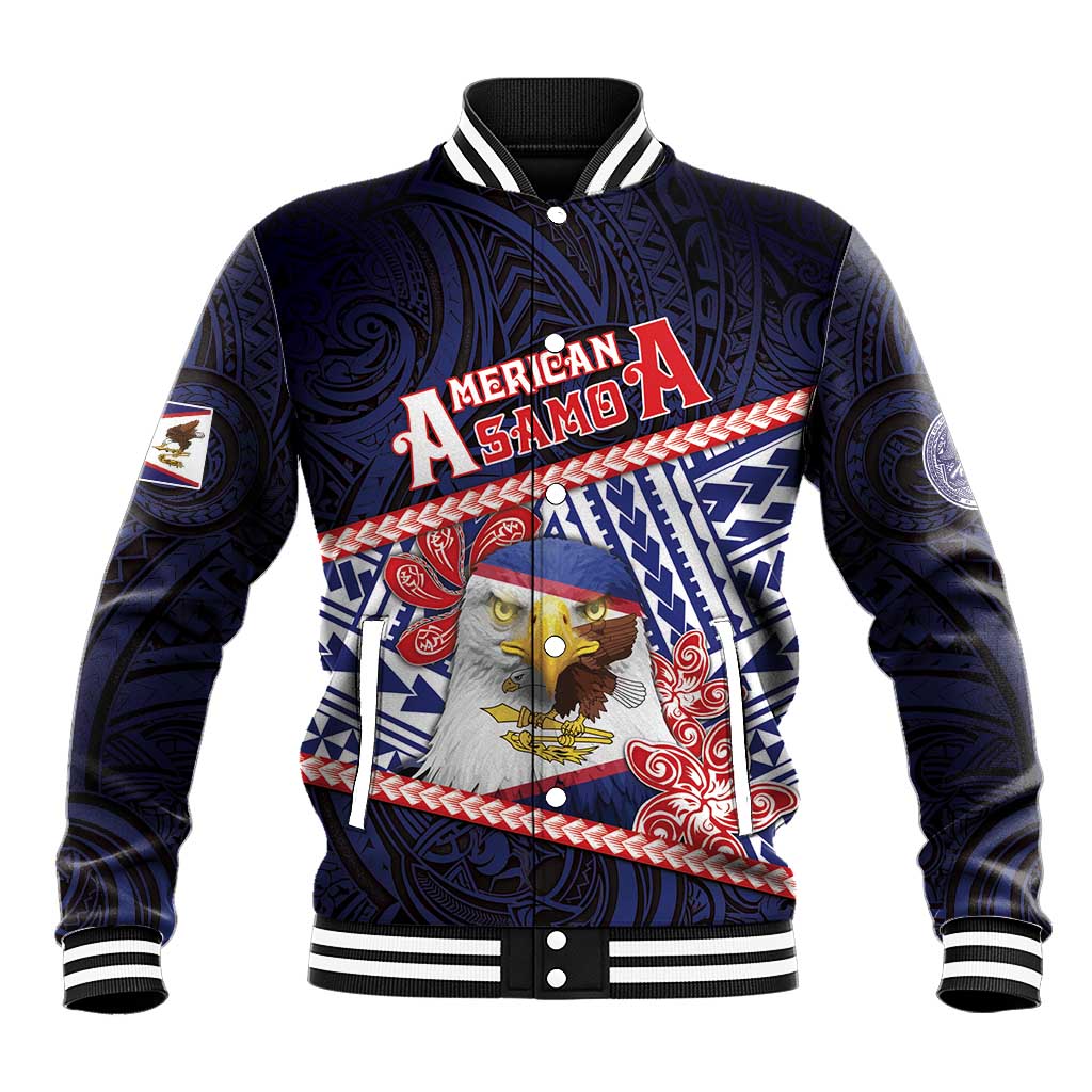 Personalized American Samoa Baseball Jacket Bald Eagle With Polynesian Pattern DT05 Unisex Navy - Polynesian Pride