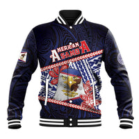 Personalized American Samoa Baseball Jacket Bald Eagle With Polynesian Pattern DT05 Unisex Navy - Polynesian Pride
