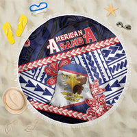 American Samoa Beach Blanket Bald Eagle With Polynesian Pattern DT05 One Size 150cm Navy - Polynesian Pride