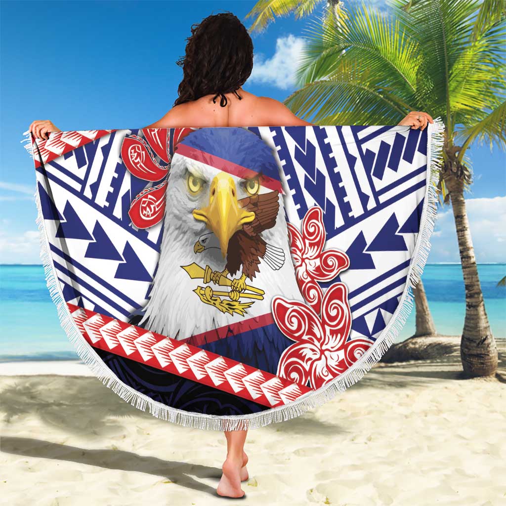 American Samoa Beach Blanket Bald Eagle With Polynesian Pattern DT05 - Polynesian Pride