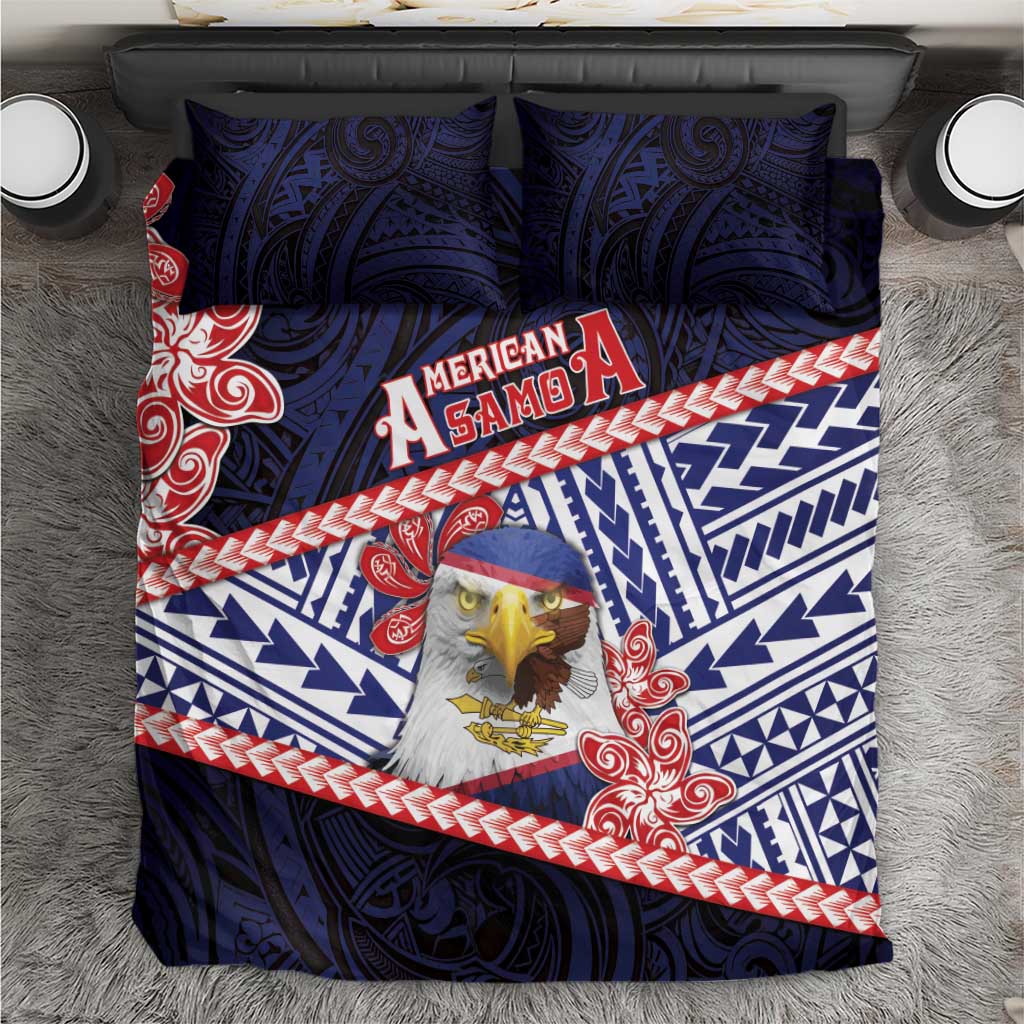 American Samoa Bedding Set Bald Eagle With Polynesian Pattern DT05 Navy - Polynesian Pride