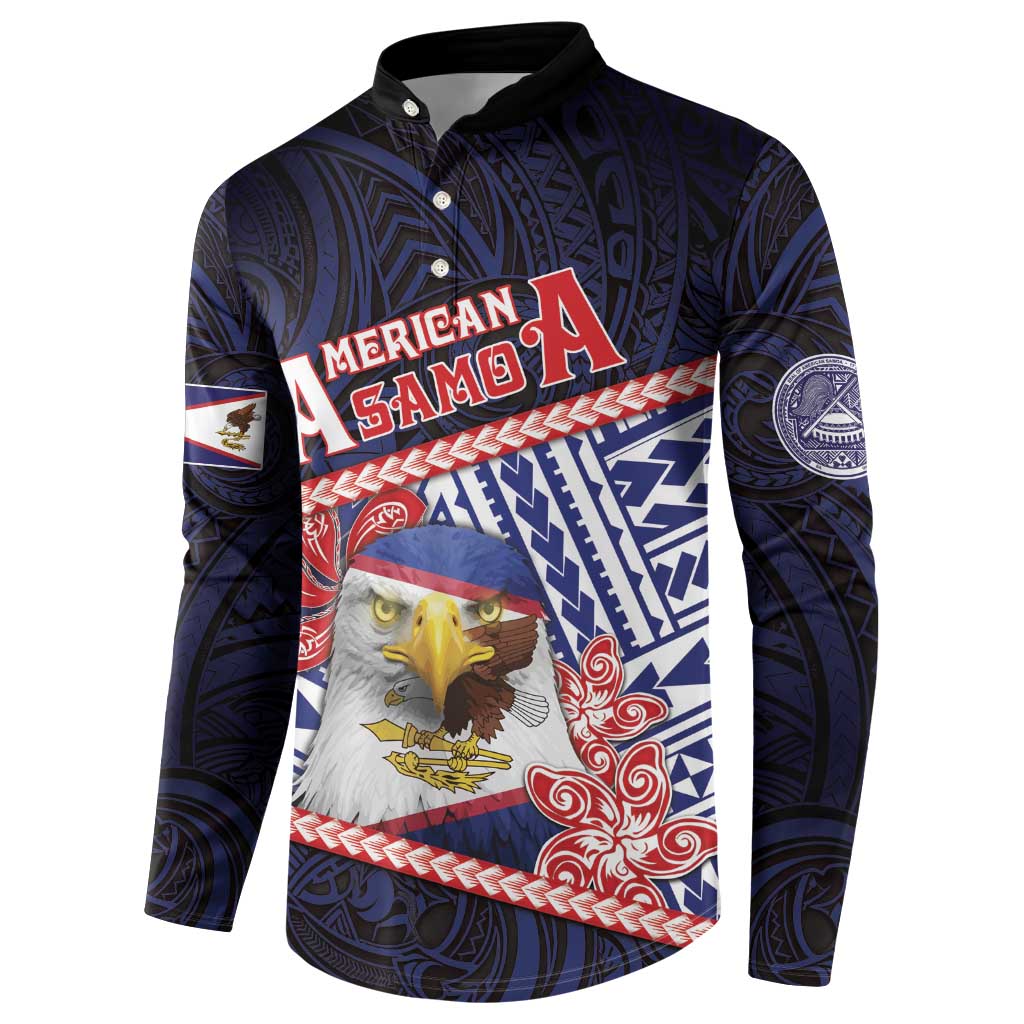 Personalized American Samoa Button Sweatshirt Bald Eagle With Polynesian Pattern DT05 - Polynesian Pride