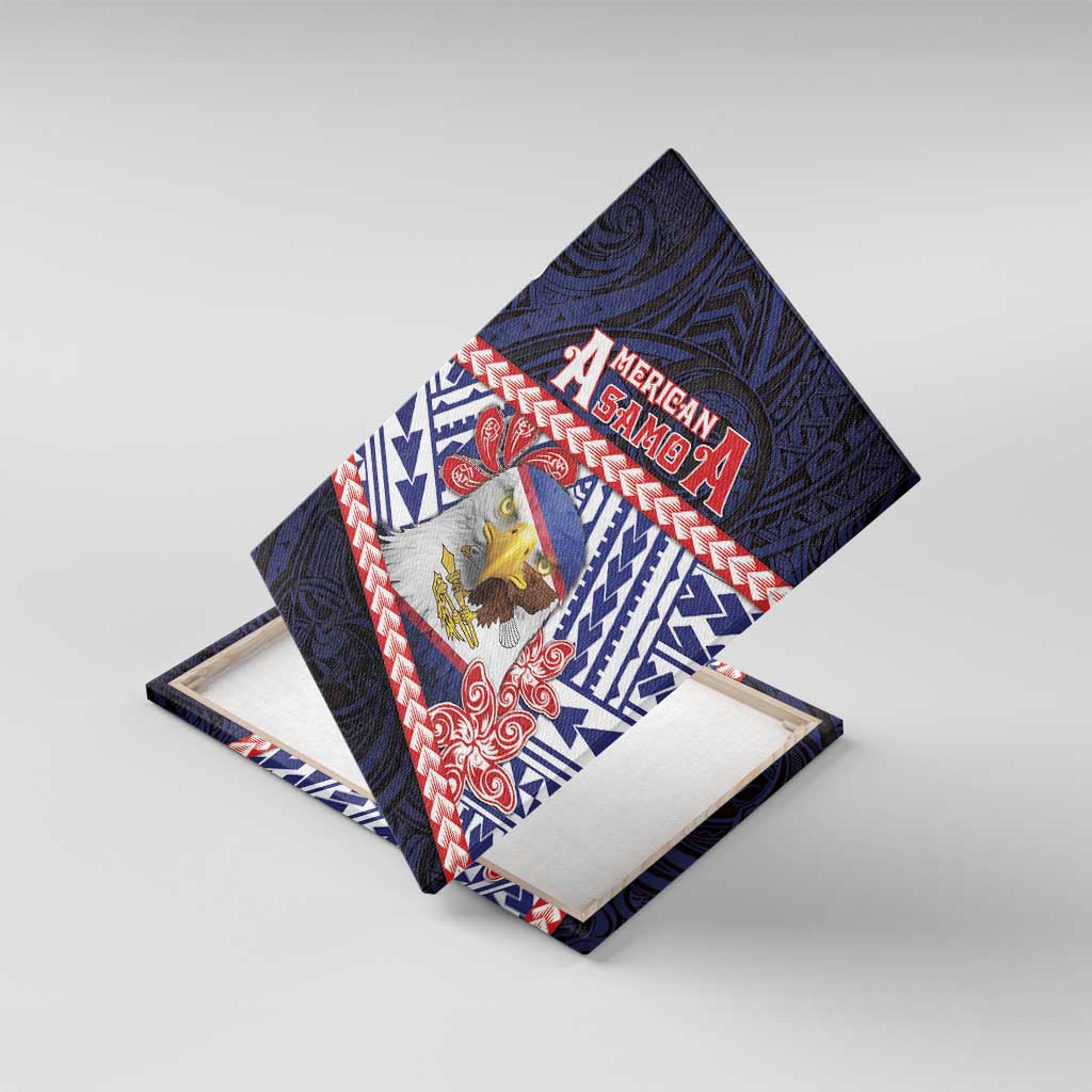 American Samoa Canvas Wall Art Bald Eagle With Polynesian Pattern DT05 With Frame Navy - Polynesian Pride