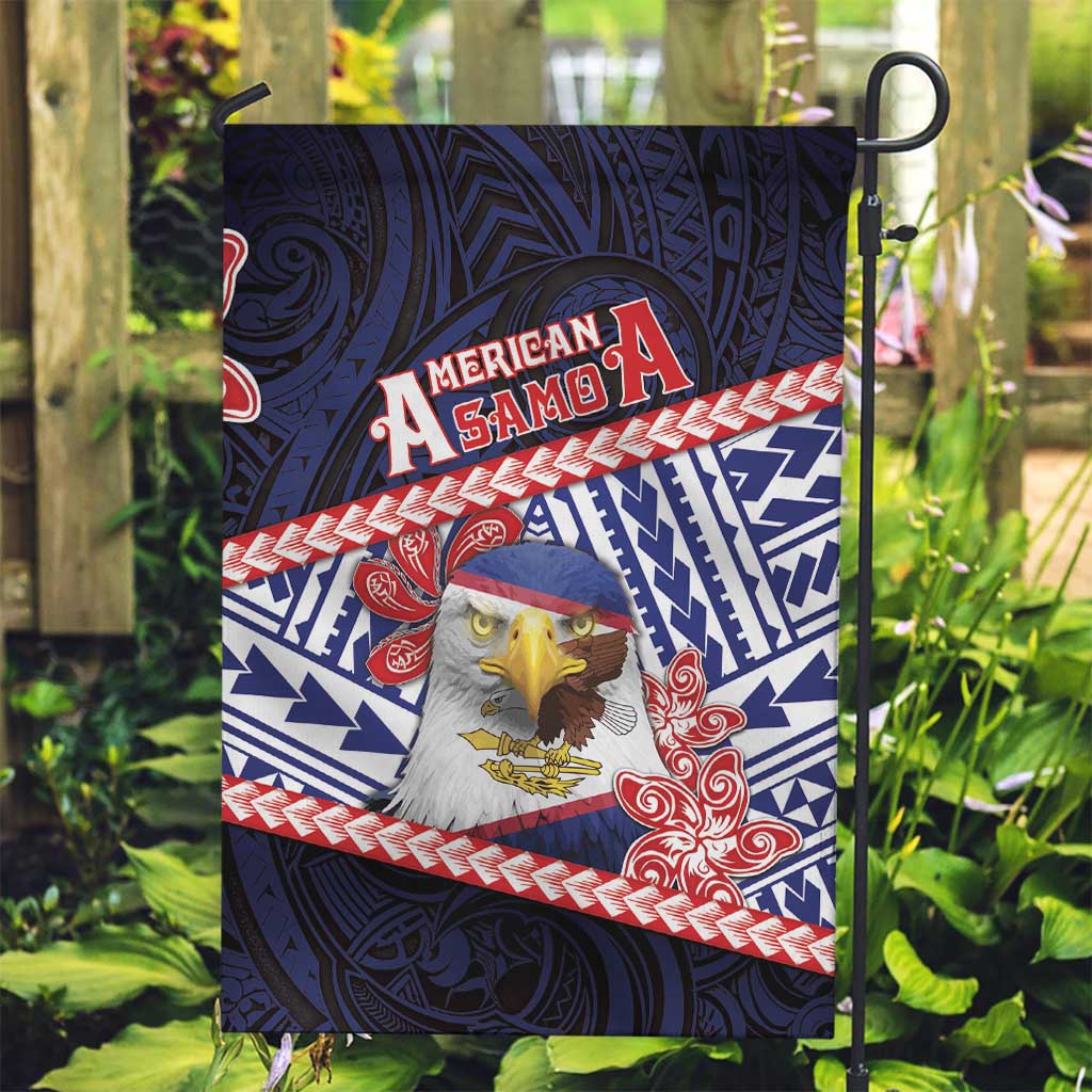 American Samoa Garden Flag Bald Eagle With Polynesian Pattern DT05 Garden Flag Navy - Polynesian Pride