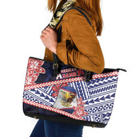 American Samoa Leather Tote Bag Bald Eagle With Polynesian Pattern DT05 Navy - Polynesian Pride
