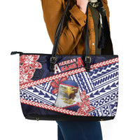 American Samoa Leather Tote Bag Bald Eagle With Polynesian Pattern DT05 - Polynesian Pride