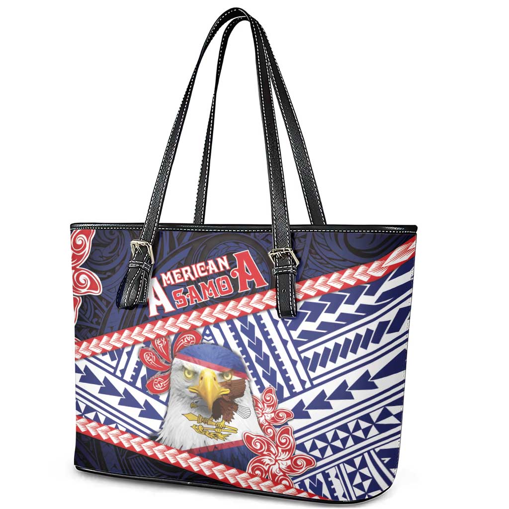 American Samoa Leather Tote Bag Bald Eagle With Polynesian Pattern DT05 - Polynesian Pride