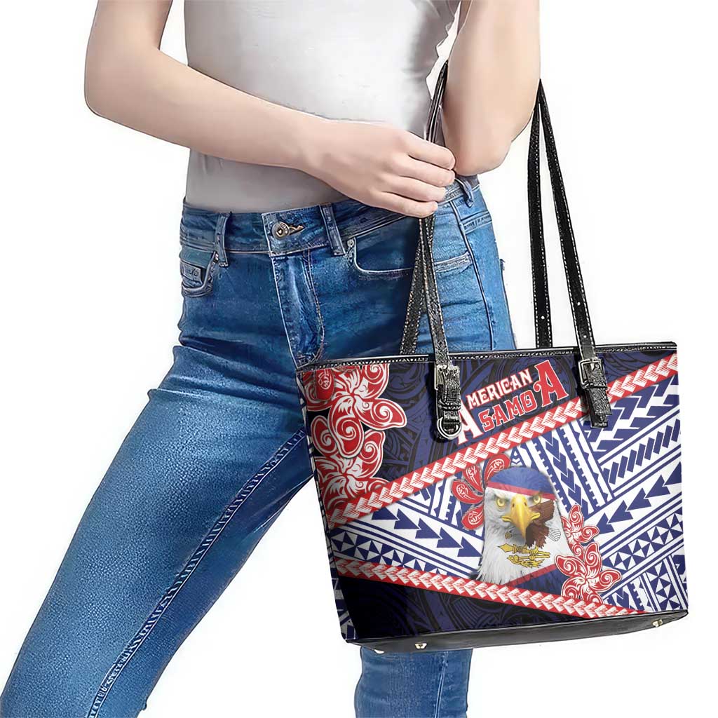 American Samoa Leather Tote Bag Bald Eagle With Polynesian Pattern DT05 - Polynesian Pride