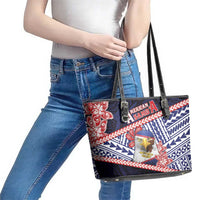 American Samoa Leather Tote Bag Bald Eagle With Polynesian Pattern DT05 - Polynesian Pride