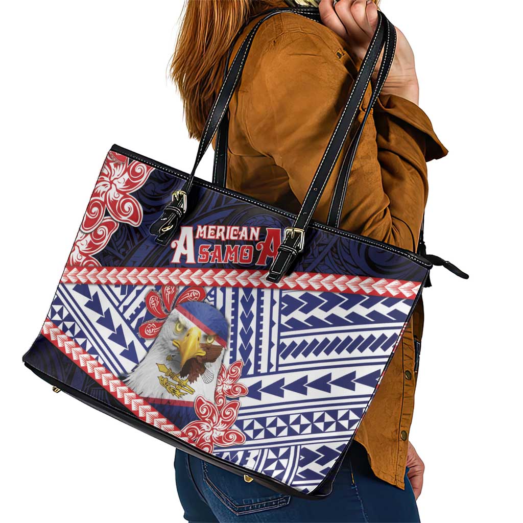 American Samoa Leather Tote Bag Bald Eagle With Polynesian Pattern DT05 - Polynesian Pride