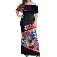 Personalized American Samoa Off Shoulder Maxi Dress Bald Eagle With Polynesian Pattern DT05 Women Navy - Polynesian Pride