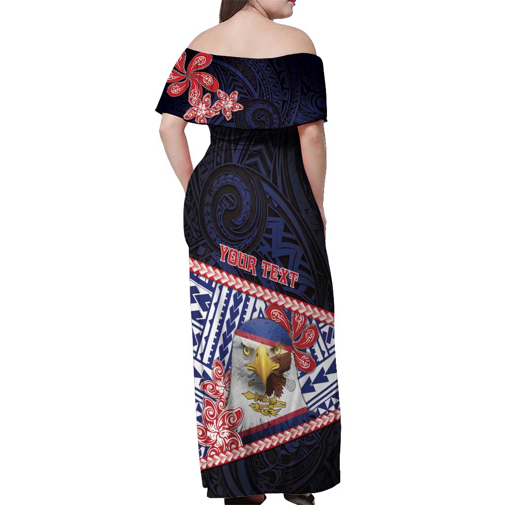 Personalized American Samoa Off Shoulder Maxi Dress Bald Eagle With Polynesian Pattern DT05 - Polynesian Pride