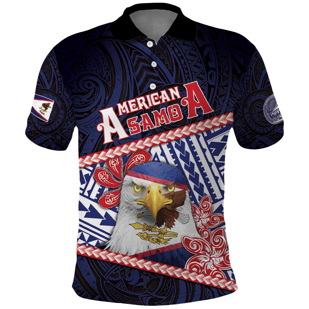 Personalized American Samoa Polo Shirt Bald Eagle With Polynesian Pattern DT05 Navy - Polynesian Pride