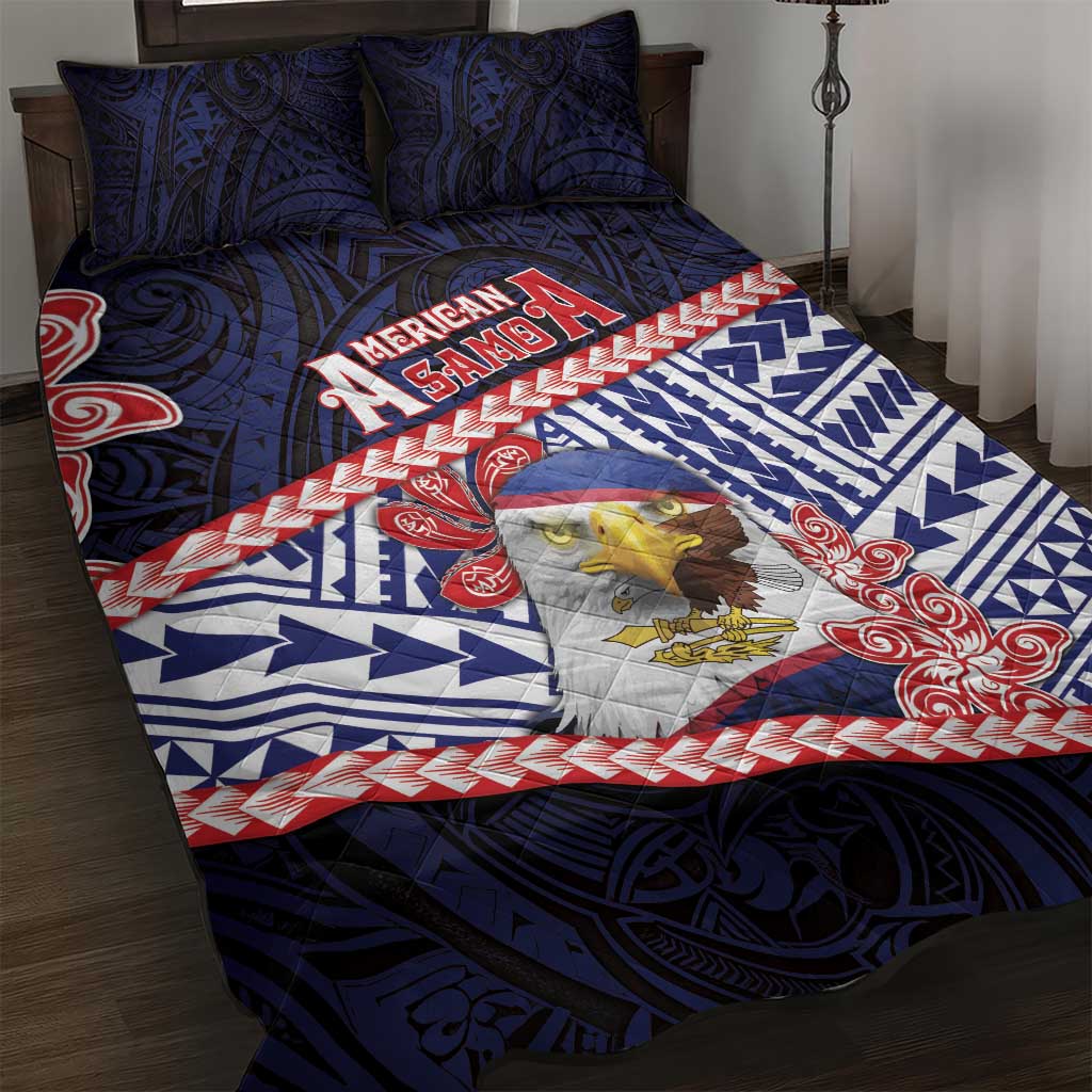 American Samoa Quilt Bed Set Bald Eagle With Polynesian Pattern DT05 Navy - Polynesian Pride