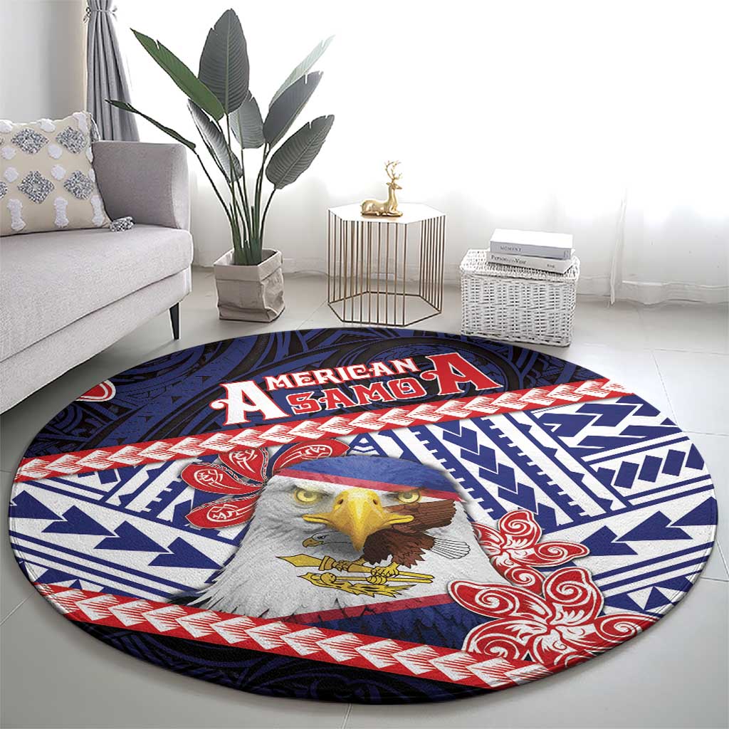 American Samoa Round Carpet Bald Eagle With Polynesian Pattern DT05 - Polynesian Pride