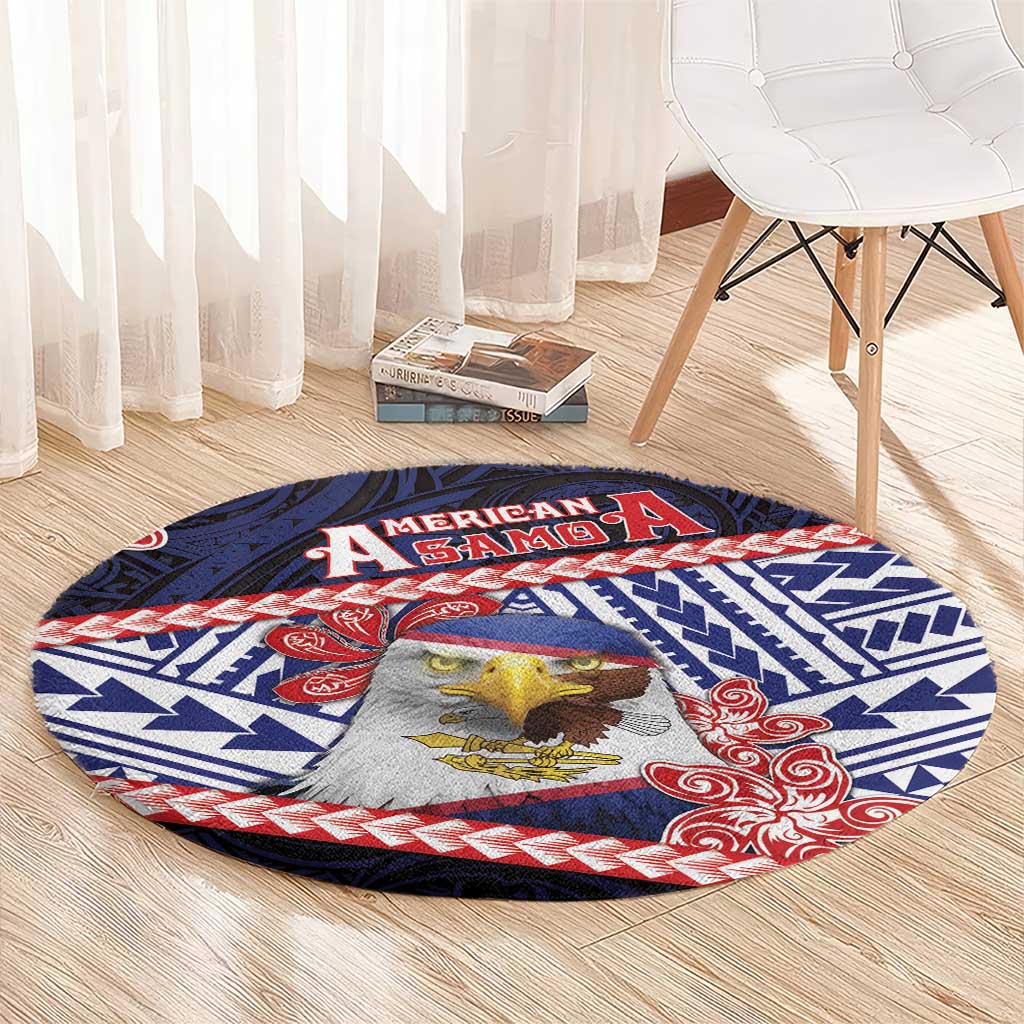 American Samoa Round Carpet Bald Eagle With Polynesian Pattern DT05 - Polynesian Pride