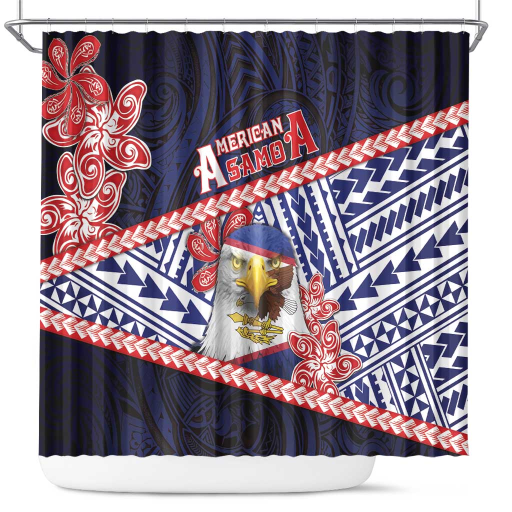 American Samoa Shower Curtain Bald Eagle With Polynesian Pattern DT05 Navy - Polynesian Pride