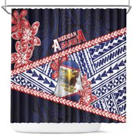 American Samoa Shower Curtain Bald Eagle With Polynesian Pattern DT05 Navy - Polynesian Pride