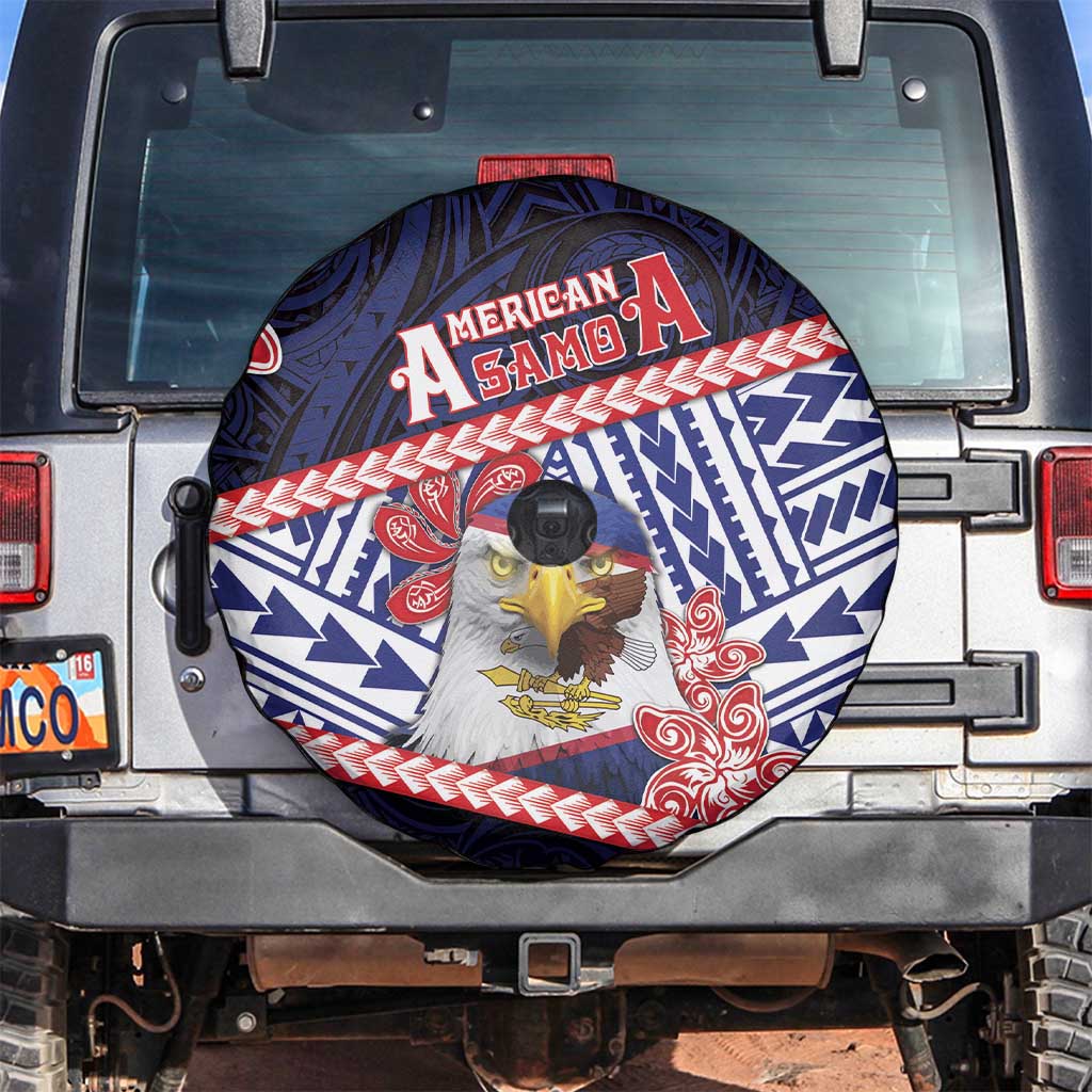 American Samoa Spare Tire Cover Bald Eagle With Polynesian Pattern DT05 Navy - Polynesian Pride