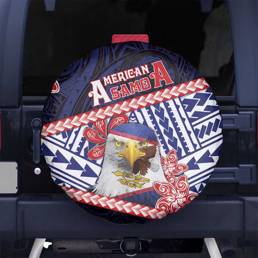 American Samoa Spare Tire Cover Bald Eagle With Polynesian Pattern DT05 No hole Navy - Polynesian Pride