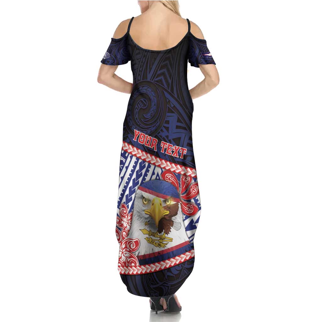 Personalized American Samoa Summer Maxi Dress Bald Eagle With Polynesian Pattern DT05 - Polynesian Pride
