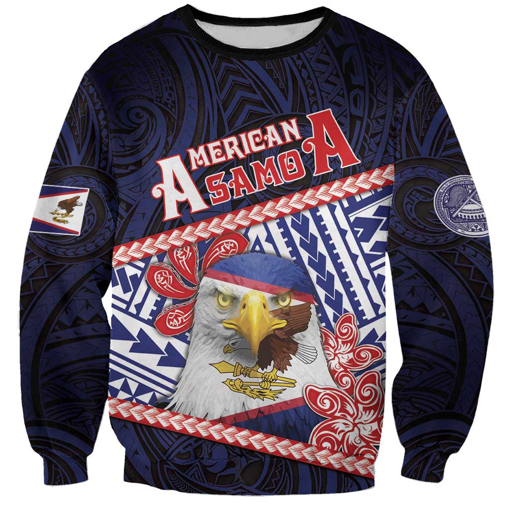 Personalized American Samoa Sweatshirt Bald Eagle With Polynesian Pattern DT05 Unisex Navy - Polynesian Pride